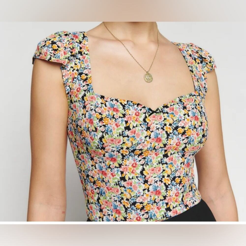 Reformation Kinsley Short Sleeve Top Floral Trix Size 4